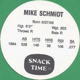 1985 KAS Discs #NNO Mike Schmidt Back