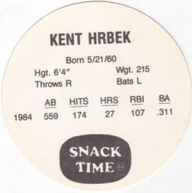 1985 Kitty Clover Discs #NNO Kent Hrbek Back