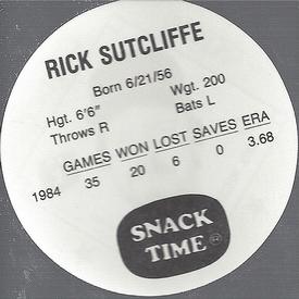 1985 Kitty Clover Discs #NNO Rick Sutcliffe Back