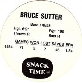 1985 Kitty Clover Discs #NNO Bruce Sutter Back