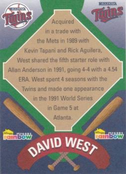 2001 Rainbow Foods Minnesota Twins World Series 10th Anniversary #NNO David West Back