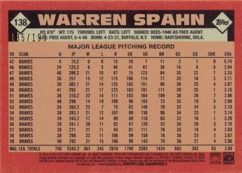 2014 Topps Archives - Gold #138 Warren Spahn Back