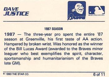 1990 Star Dave Justice #6 Dave Justice Back