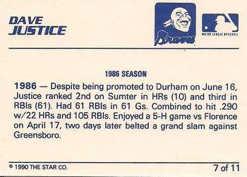 1990 Star Dave Justice #7 Dave Justice Back