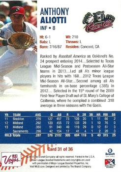 2014 Brandt Pacific Coast League Top Prospects #31 Anthony Aliotti Back