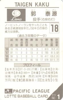 1989 Lotte Gum #1 Taigen Kaku Back