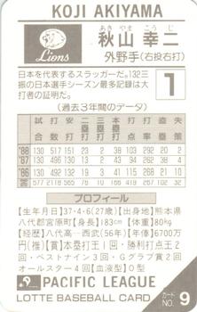 1989 Lotte Gum #9a Koji Akiyama Back