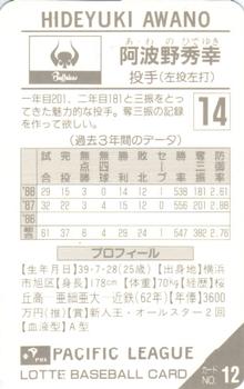 1989 Lotte Gum #12 Hideyuki Awano Back