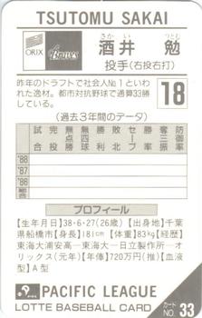 1989 Lotte Gum #33a Tsutomu Sakai Back