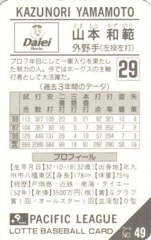 1989 Lotte Gum #49a Kazunori Yamamoto Back
