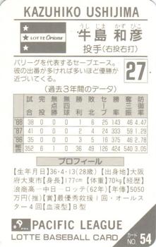 1989 Lotte Gum #54 Kazuhiko Ushijima Back