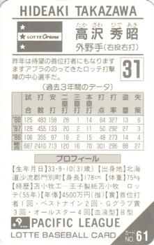 1989 Lotte Gum #61 Hideaki Takazawa Back