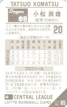 1989 Lotte Gum #65 Tatsuo Komatsu Back
