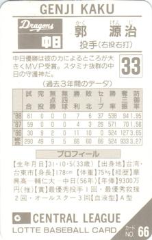 1989 Lotte Gum #66 Genji Kaku Back