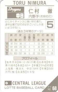 1989 Lotte Gum #68a Toru Nimura Back