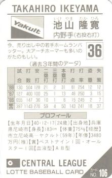1989 Lotte Gum #106a Takahiro Ikeyama Back