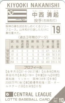 1989 Lotte Gum #113a Kiyooki Nakanishi Back
