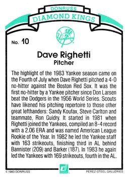 1984 Donruss #10 Dave Righetti Back