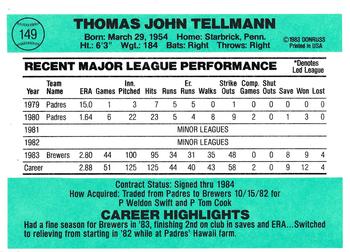 1984 Donruss #149 Tom Tellmann Back