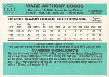 1984 Donruss #151 Wade Boggs Back