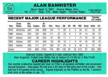 1984 Donruss #154 Alan Bannister Back
