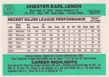 1984 Donruss #171 Chet Lemon Back