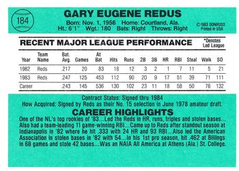 1984 Donruss #184 Gary Redus Back