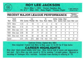 1984 Donruss #195 Roy Lee Jackson Back