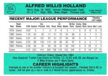 1984 Donruss #204 Al Holland Back