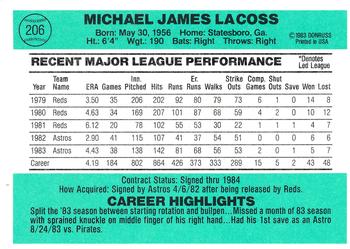 1984 Donruss #206 Mike LaCoss Back