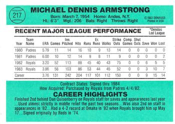 1984 Donruss #217 Mike Armstrong Back