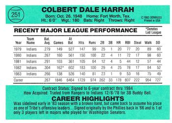 1984 Donruss #251 Toby Harrah Back