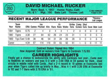 1984 Donruss #260 Dave Rucker Back