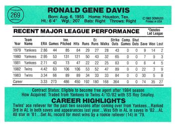 1984 Donruss #269 Ron Davis Back