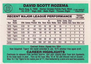 1984 Donruss #272 Dave Rozema Back