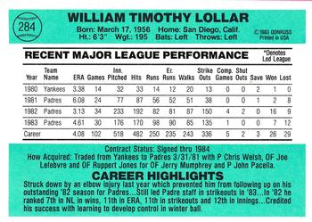 1984 Donruss #284 Tim Lollar Back