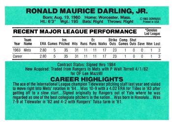 1984 Donruss #30 Ron Darling Back