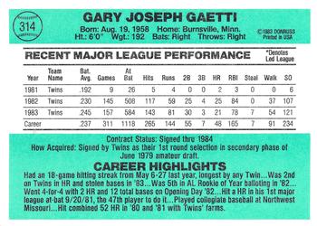 1984 Donruss #314 Gary Gaetti Back