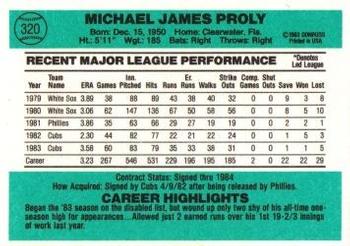 1984 Donruss #320 Mike Proly Back