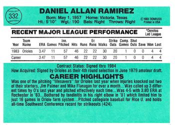 1984 Donruss #332 Allan Ramirez Back