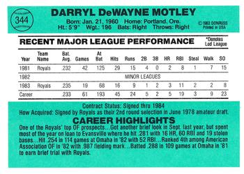 1984 Donruss #344 Darryl Motley Back