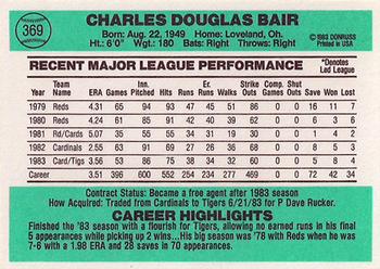 1984 Donruss #369 Doug Bair Back