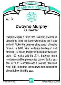 1984 Donruss #3 Dwayne Murphy Back