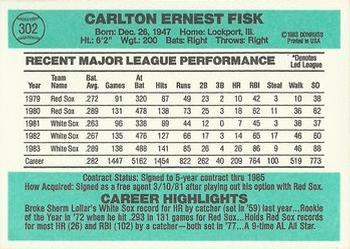 1984 Donruss #302 Carlton Fisk Back