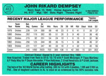 1983 Donruss #329 Rick Dempsey UER VG Baltimore Orioles