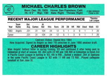 1984 Donruss #42 Mike Brown Back