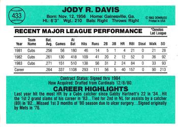 1984 Donruss #433 Jody Davis Back