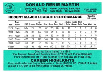 1984 Donruss #445 Renie Martin Back