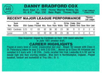 1984 Donruss #449 Danny Cox Back