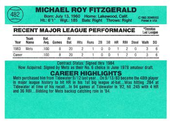 1984 Donruss #482 Mike Fitzgerald Back
